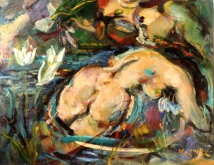 Baigneuse dans un Etang  (huile sur panneau  50x64)