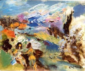 Baigneuses au Bord de la Rivière  (huile sur carton)