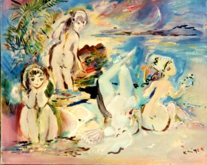 Baigneuses au Clair de Lune  (huile sur toile 50x61 datée 1978)