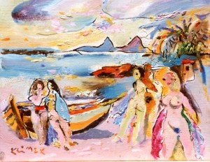 Baigneuses à la Barque (huile sur carton 27x35 )