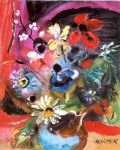Bouquet de Fleurs   (huile sur carton datée 1978 46x38)