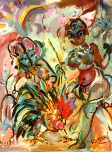 Coq à Plumer  (huile sur toile 81x65 25F)