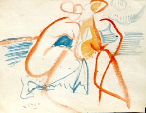 Jeux de plage (dessin aquarellé)