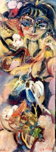 L'Arlequin à l'Oiseau (huile sur panneau bois 60x21)