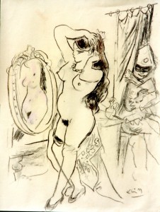 Le Modèle dans sa Loge (dessin au fusain et Pastels 65x60)