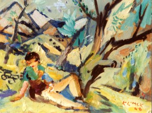 Mme Klimek 1948 Menton le Col du Berceau  (huile sur carton ) 