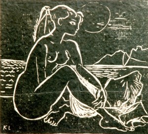 Nu assis au Bord de Mer (linogravure)