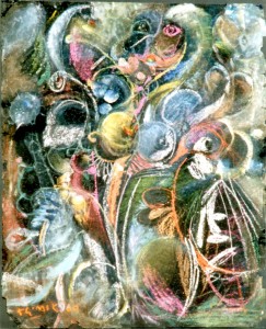 Nu aux oiseaux  1960 (pastel et huile sur papier)