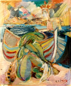 Nu à la Barque à l'Entrée du Port ( huile sur papier)