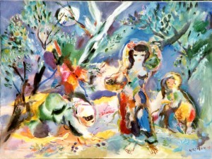 Ramassage des Olives au Clair de Lune (huile sur toile 60x81  datée 1978)